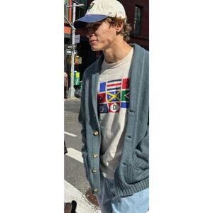 Vintage 90’s Cricket Cardigan Sweater Made in Hong Kong M Cotton Grandpa Green